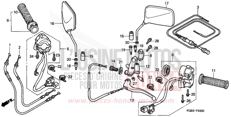LEVIER DE GUIDON/COMMUTATEUR/CABLE de Shadow VT125C MUTE BLACK METALLIC (NH359) 2000